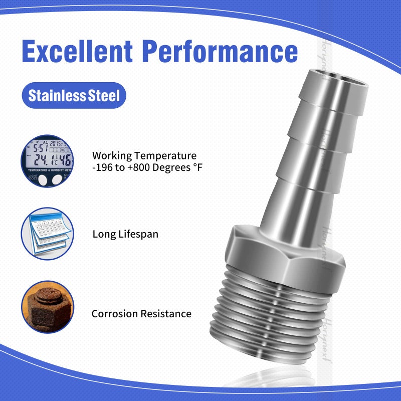 Horiznext 304 Stainless Steel 1/2" Barb Hose to 1/2 NPT Home Brew pipe barbed nipple Fitting. Pack of 4 - Image 5